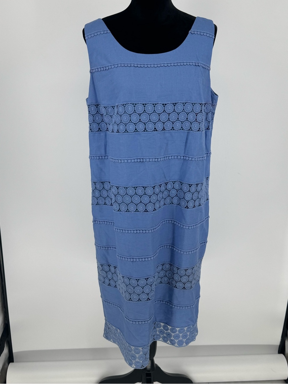 Talbots Women’s 12W Blue Linen Cotton Blend Shift Dress  Sleeveless Lined